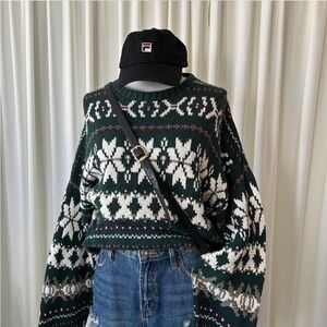Dark Green Fair Isle Crewneck Sweater
